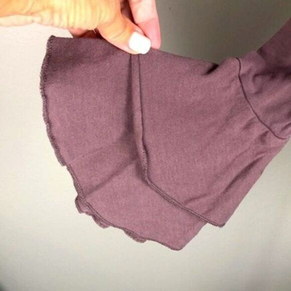 Chaser Tee Mauve Long Sleeve Double Ruffle Bell Sleeve Cotton Crew Neck Top S - Picture 6 of 10